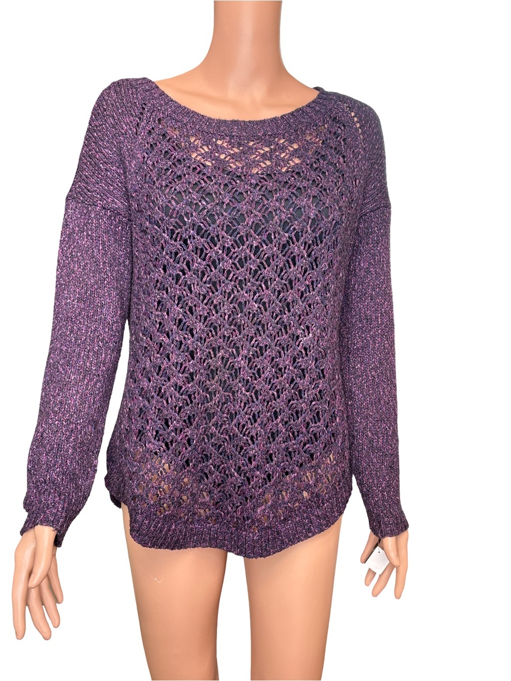 Tribal Open-Weave Purple Sweater Small